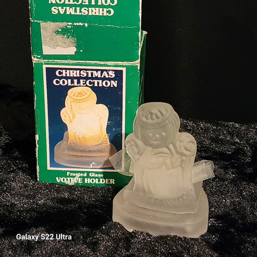 Christmas Collection Frosted Glass Angel Votive Holder